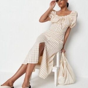 NWT Missguided Milkmaid Button Front Midi Dress in Gingham